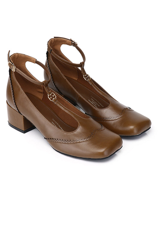 Maeve Comfy Fit Footbed Microfiber Leather Mary Janes In Brown