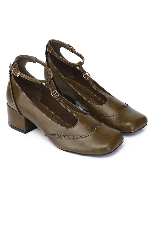 Maeve Comfy Fit Footbed Microfiber Leather Mary Janes In Olive