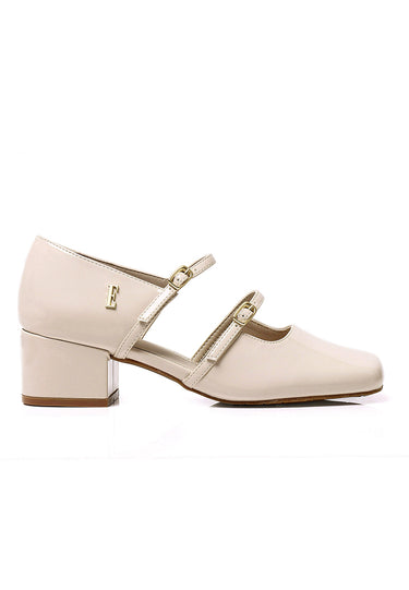 Sheena Patent Comfy Fit Footbed Microfiber Leather Mary Janes In Beige