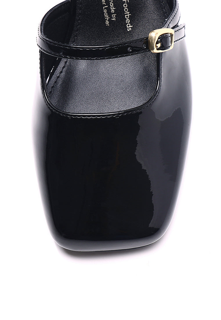 Sheena Patent Comfy Fit Footbed Microfiber Leather Mary Janes In Black