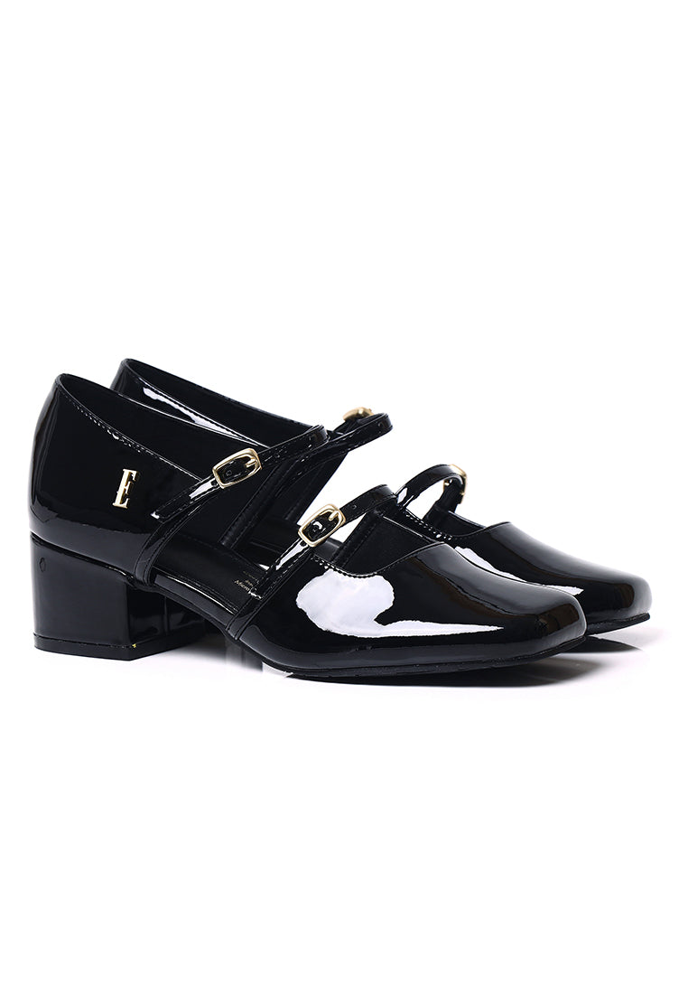 Sheena Patent Comfy Fit Footbed Microfiber Leather Mary Janes In Black