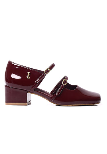 Sheena Patent Comfy Fit Footbed Microfiber Leather Mary Janes In Maroon