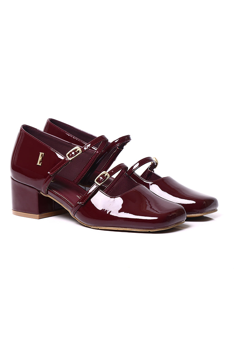 Sheena Patent Comfy Fit Footbed Microfiber Leather Mary Janes In Maroon