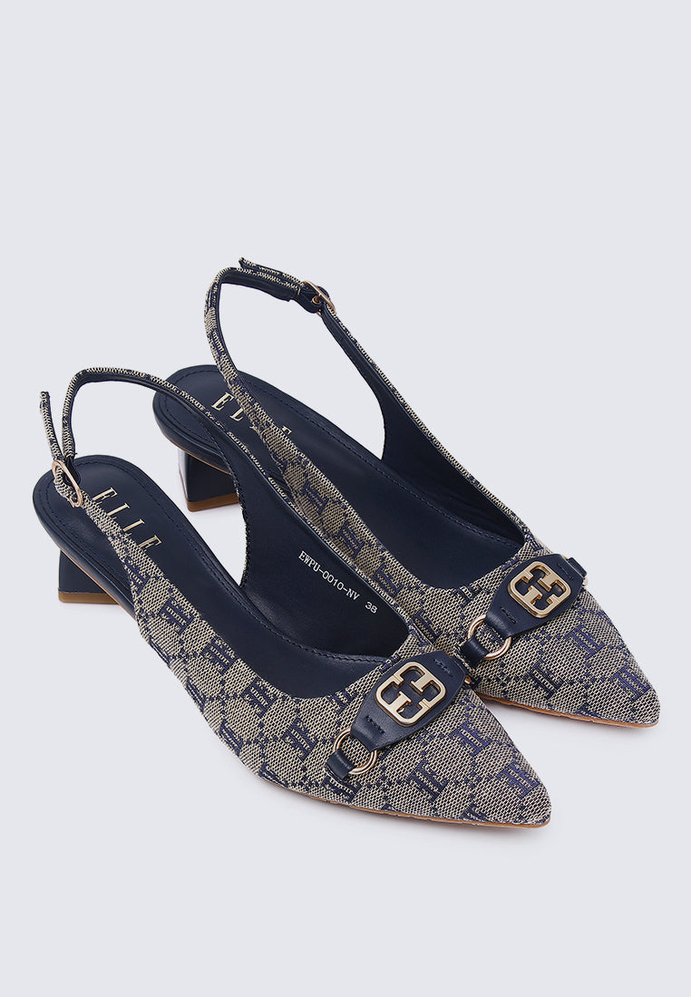 Esme Comfy Fit Footbed Microfiber Leather Pumps In Navy elleshoes.my