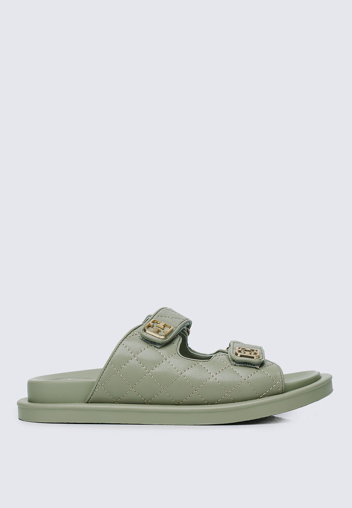 Gisele Comfy Fit Footbed Microfiber Leather Sandals In Olive