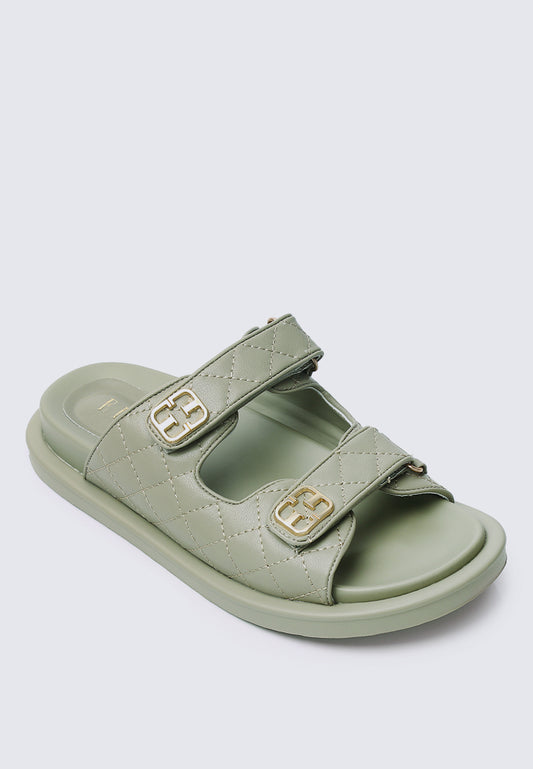 Gisele Comfy Fit Footbed Microfiber Leather Sandals In Olive
