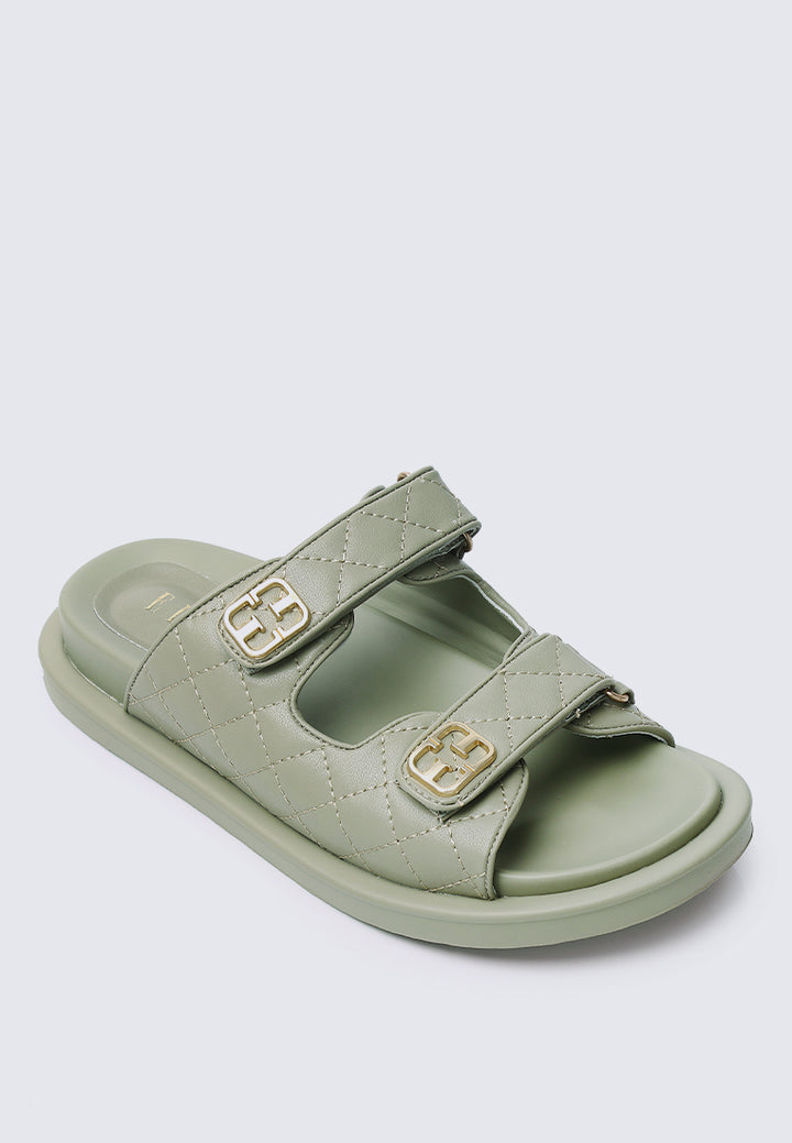 Gisele Comfy Fit Footbed Microfiber Leather Sandals In Olive – alternate view