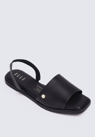 Estelle Comfy Fit Footbed Microfiber Leather Sandals In Black