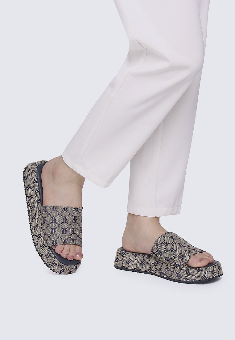 Elea Comfy Fit Footbed Microfiber Leather Sandals In Navy