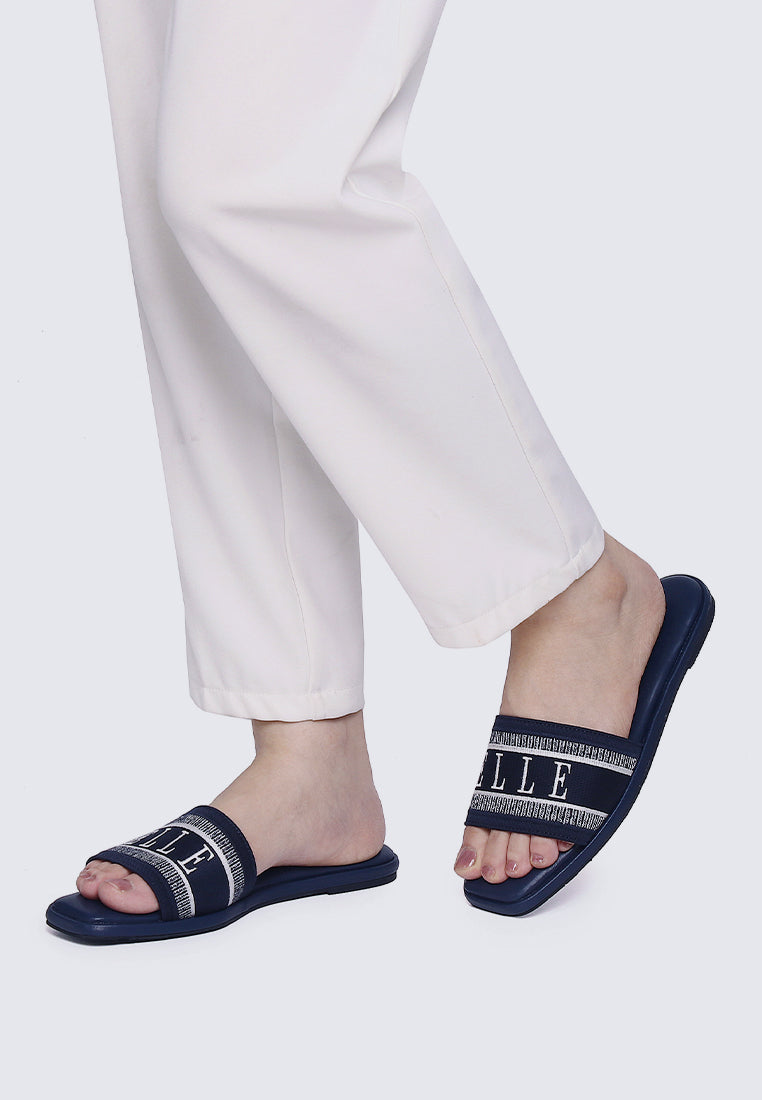 Renee Comfy Fit Footbed Microfiber Leather Sandals In Navy