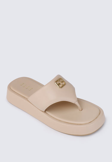 Daphne Comfy Fit Footbed Microfiber Leather Sandals In Nude