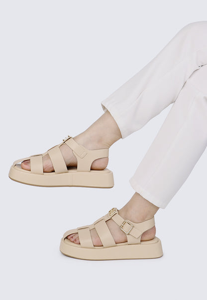 Elise Comfy Fit Footbed Microfiber Leather Sandals In Almond