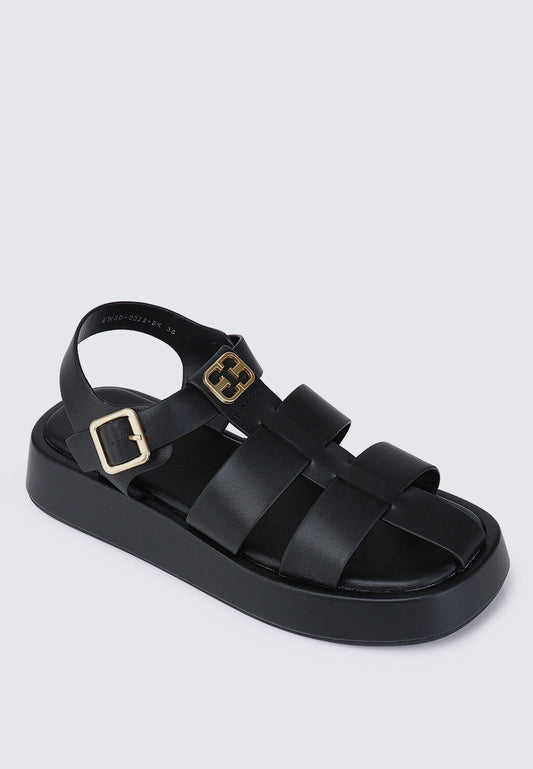 Elise Comfy Fit Footbed Microfiber Leather Sandals In Black