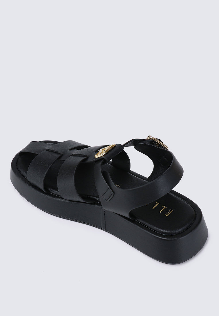 Elise Comfy Fit Footbed Microfiber Leather Sandals In Black