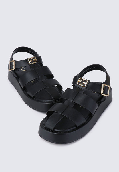 Elise Comfy Fit Footbed Microfiber Leather Sandals In Black