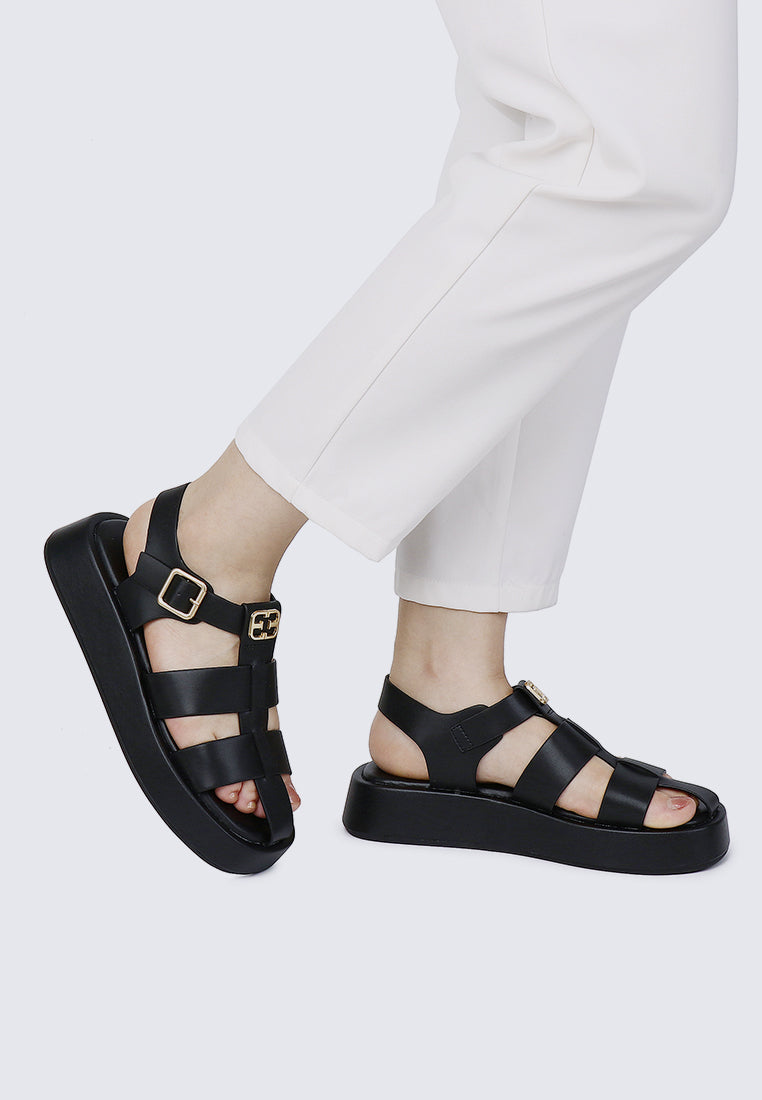 Elise Comfy Fit Footbed Microfiber Leather Sandals In Black