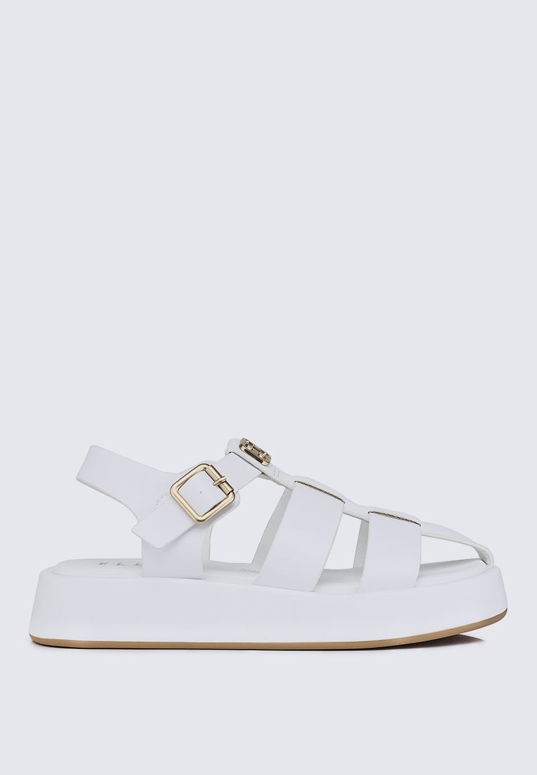 Elise Comfy Fit Footbed Microfiber Leather Sandals In White