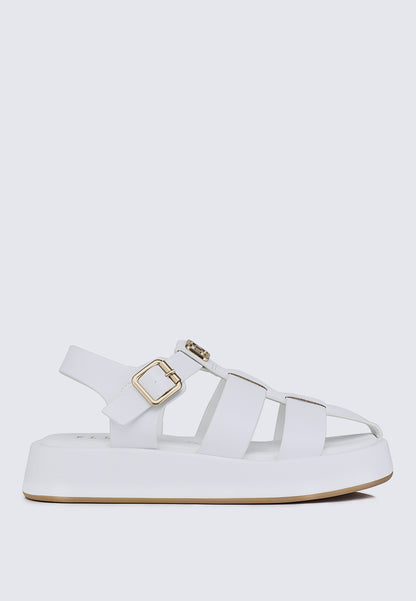 Elise Comfy Fit Footbed Microfiber Leather Sandals In White