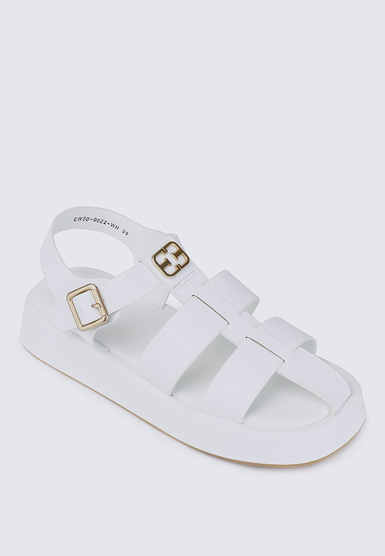 Elise Comfy Fit Footbed Microfiber Leather Sandals In White