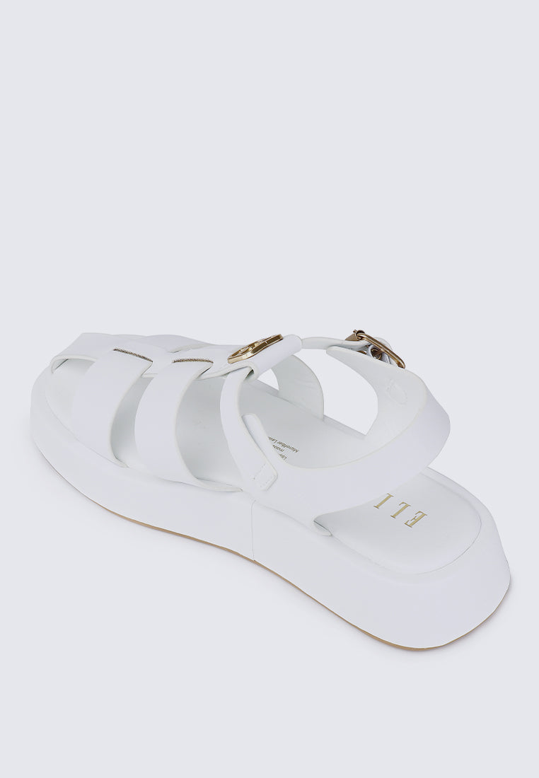 Elise Comfy Fit Footbed Microfiber Leather Sandals In White