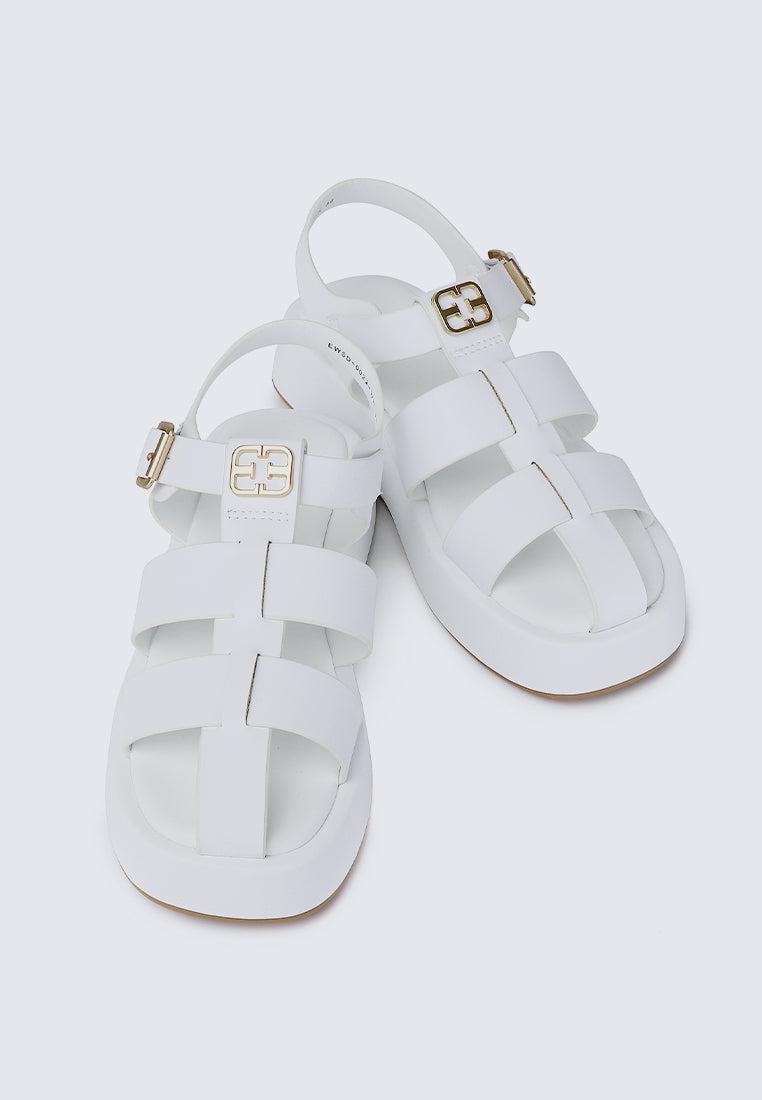 Elise Comfy Fit Footbed Microfiber Leather Sandals In White