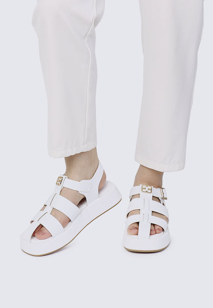 Elise Comfy Fit Footbed Microfiber Leather Sandals In White