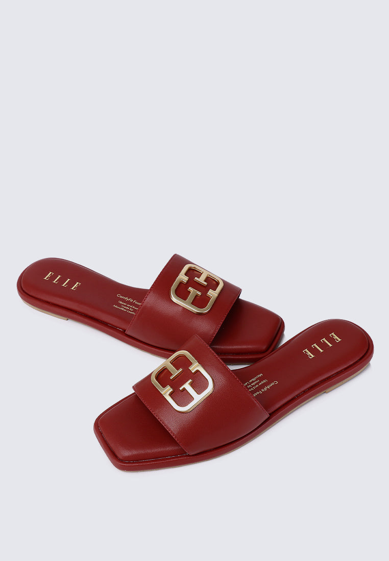 Lea Comfy Fit Footbed Microfiber Leather Sandals In Brick Red