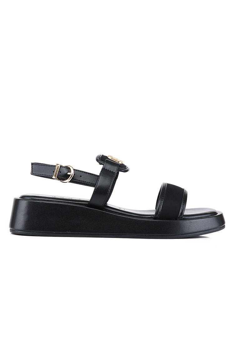 Claudette Comfy Fit Footbed Microfiber Leather Sandals In Black