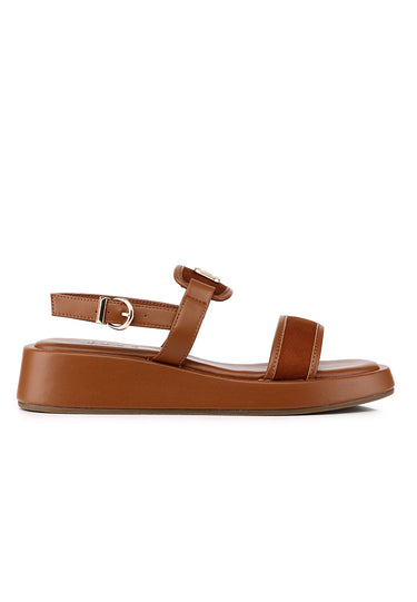 Claudette Comfy Fit Footbed Microfiber Leather Sandals In Tan