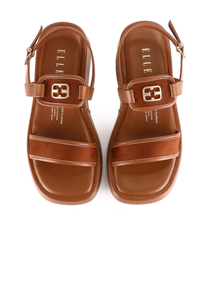 Claudette Comfy Fit Footbed Microfiber Leather Sandals In Tan