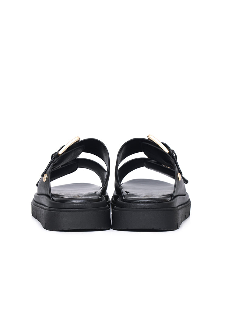 Zelie Comfy Fit Footbed Microfiber Leather Sandals In Black