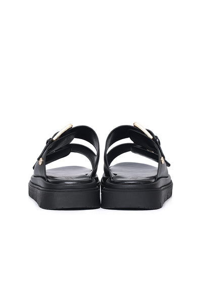 Zelie Comfy Fit Footbed Microfiber Leather Sandals In Black