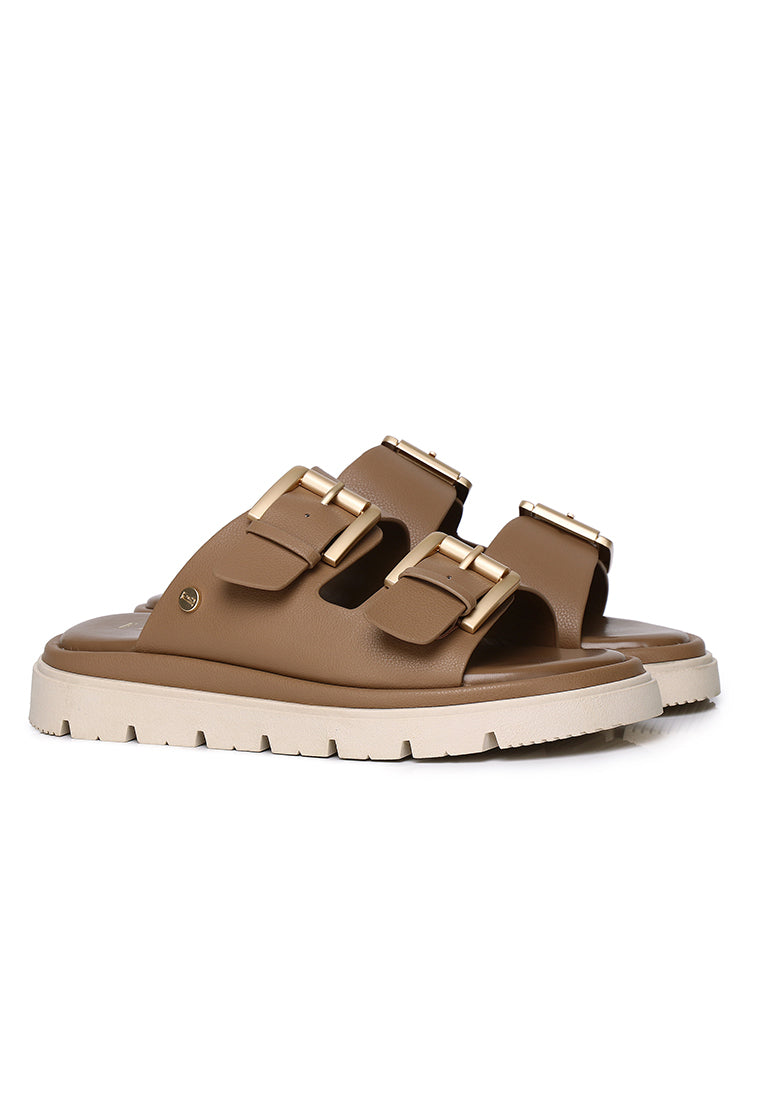 Zelie Comfy Fit Footbed Microfiber Leather Sandals In Tan