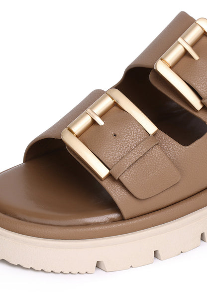 Zelie Comfy Fit Footbed Microfiber Leather Sandals In Tan