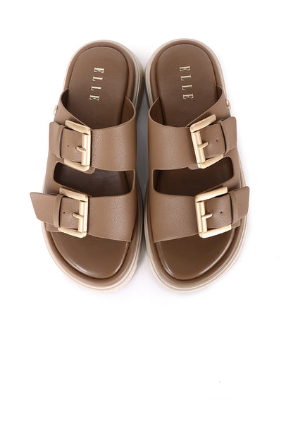 Zelie Comfy Fit Footbed Microfiber Leather Sandals In Tan