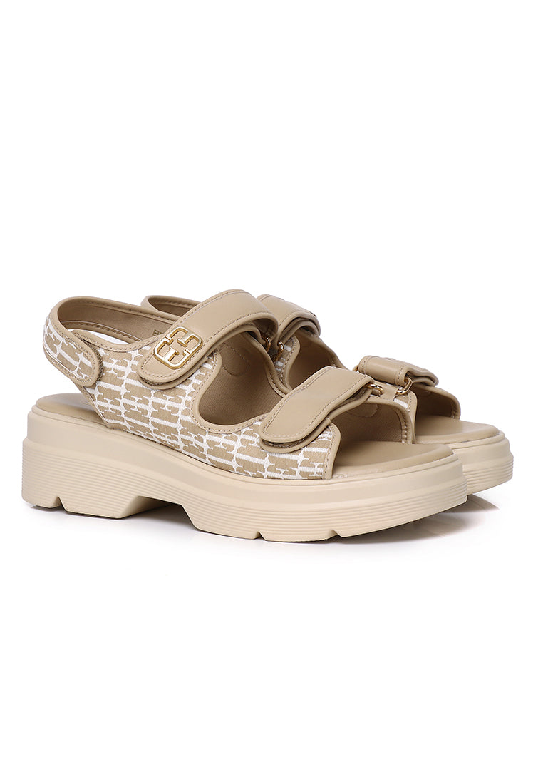 Geneve Comfy Fit Footbed Microfiber Leather Sandals In Khaki