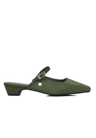Chloe Comfy Fit Footbed Microfiber Leather Heels In Olive