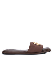 Lea Faux Suede Comfy Fit Footbed Microfiber Leather Sandals In Espresso Brown