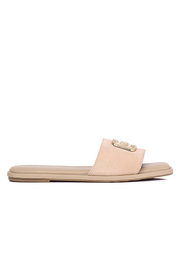 Lea Faux Suede Comfy Fit Footbed Microfiber Leather Sandals In Khaki