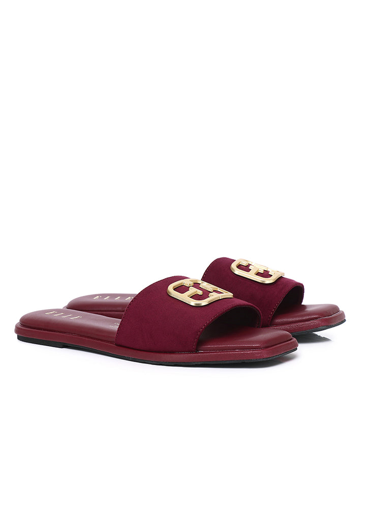 Lea Faux Suede Comfy Fit Footbed Microfiber Leather Sandals In Maroon – alternate view