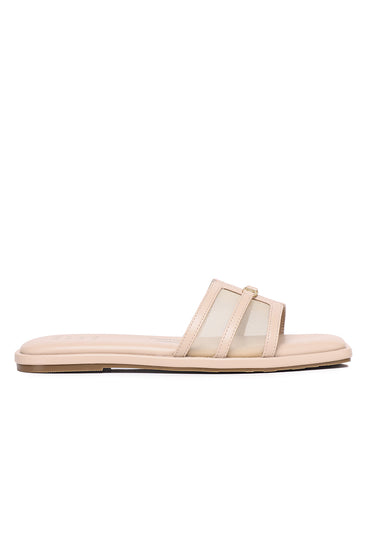 Marine Mesh Comfy Fit Footbed Microfiber Leather Sandals In Beige