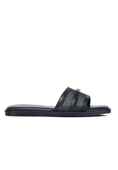 Marine Mesh Comfy Fit Footbed Microfiber Leather Sandals In Black