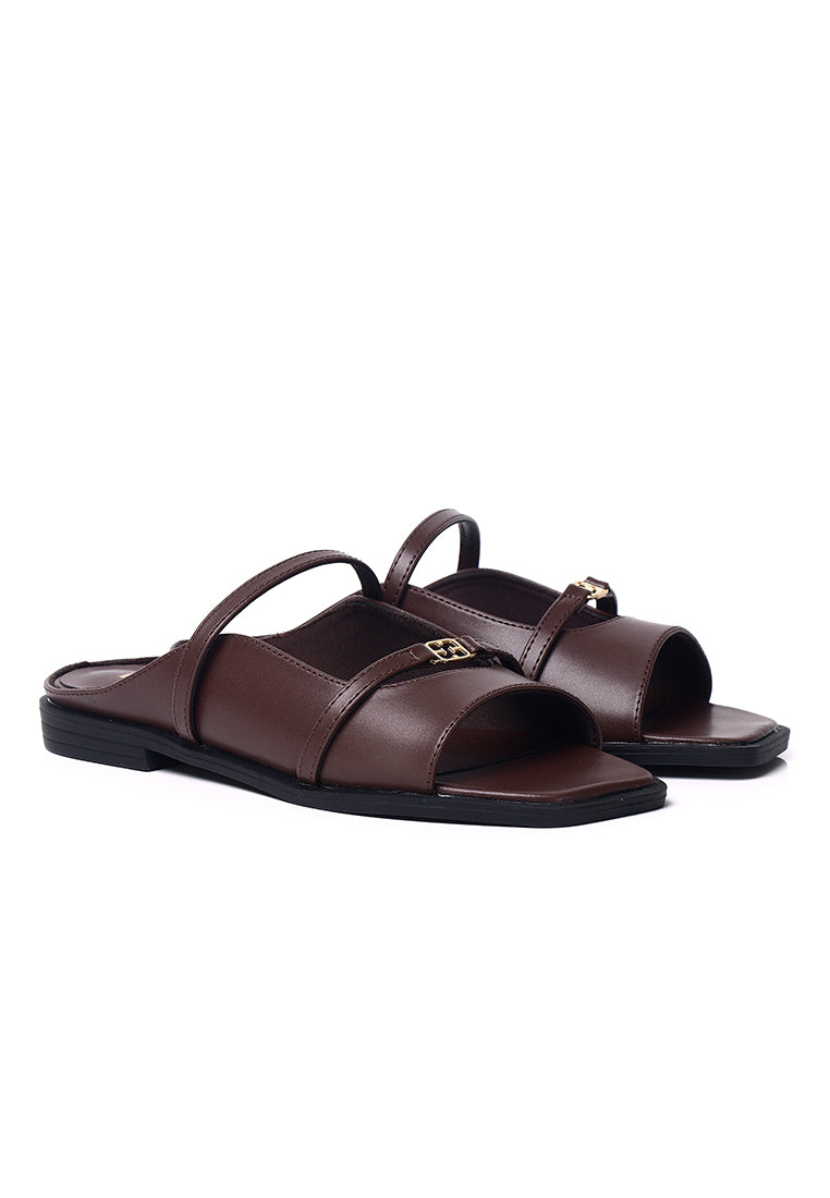 Serra Comfy Fit Footbed Microfiber Leather Sandals In Coffee