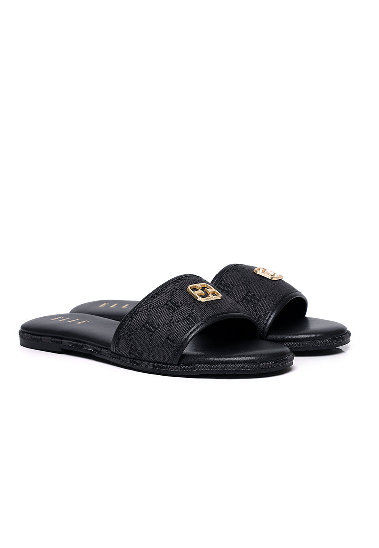 Trace Comfy Fit Footbed Microfiber Leather Sandals In Black