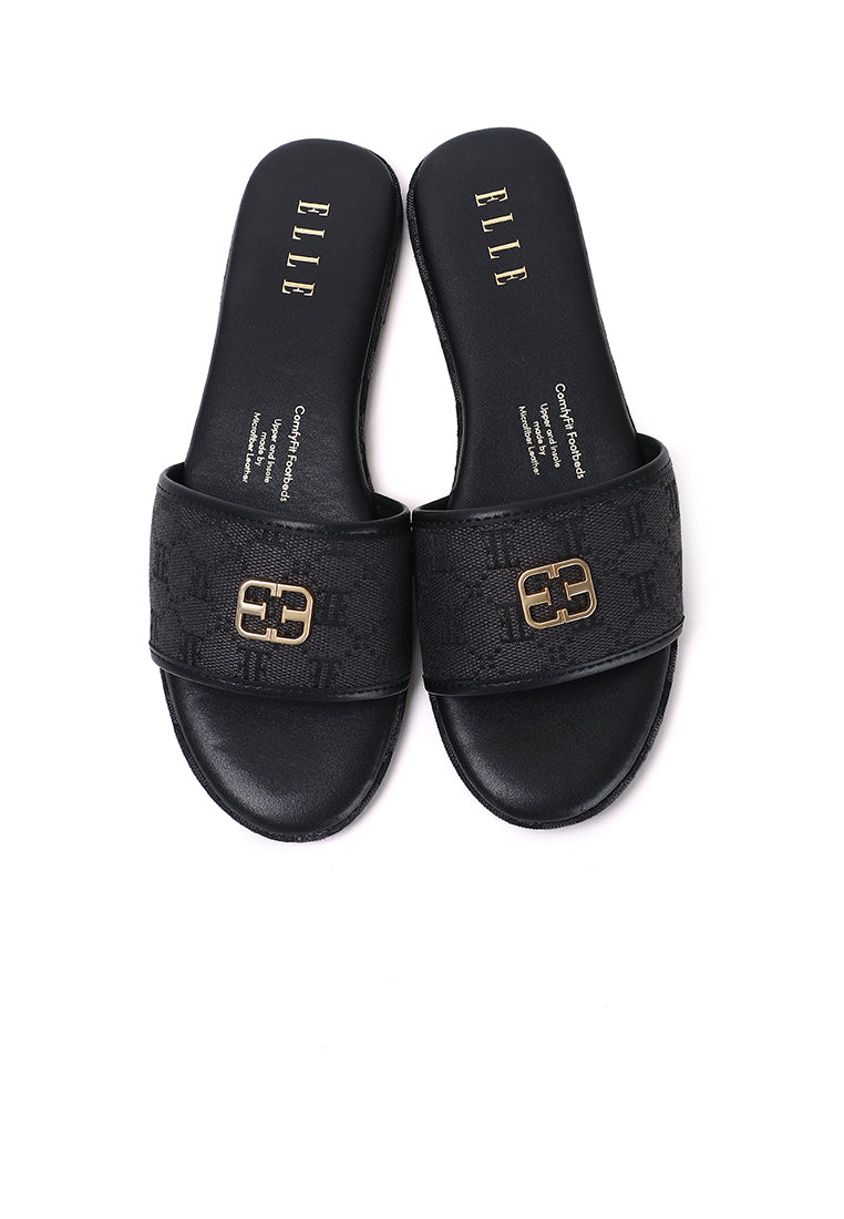 Trace Comfy Fit Footbed Microfiber Leather Sandals In Black