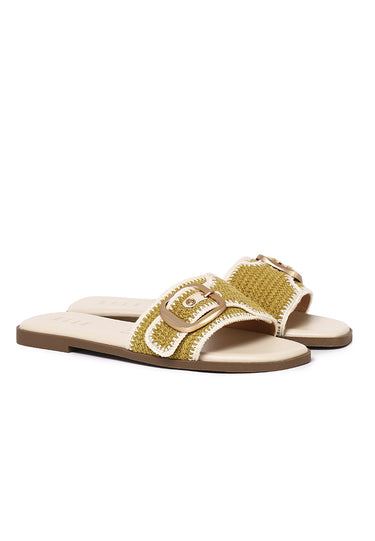 Aurore Comfy Fit Footbed Microfiber Leather Sandals In Mustard
