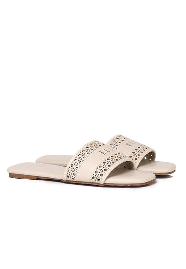 Clara Comfy Fit Footbed Microfiber Leather Sandals In Beige