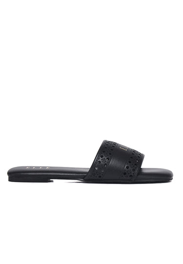 Clara Comfy Fit Footbed Microfiber Leather Sandals In Black