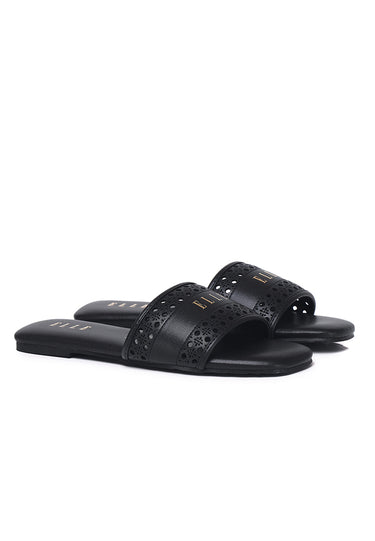 Clara Comfy Fit Footbed Microfiber Leather Sandals In Black