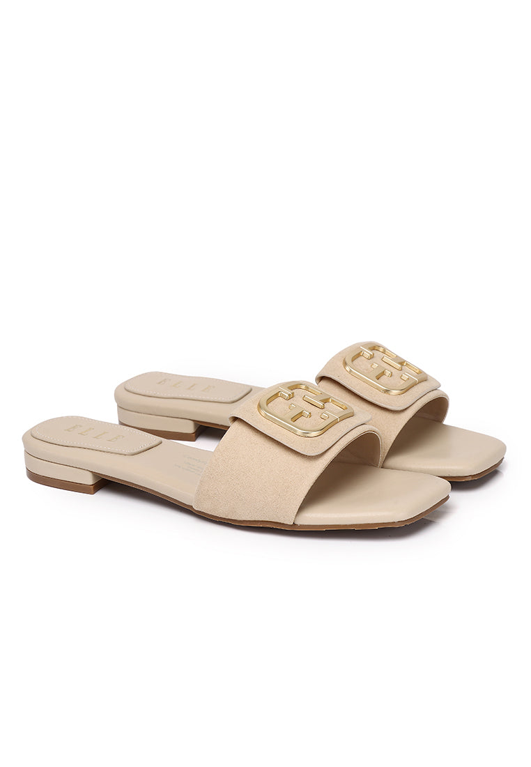 Stella Faux Suede Comfy Fit Footbed Microfiber Leather Sandals In Beige